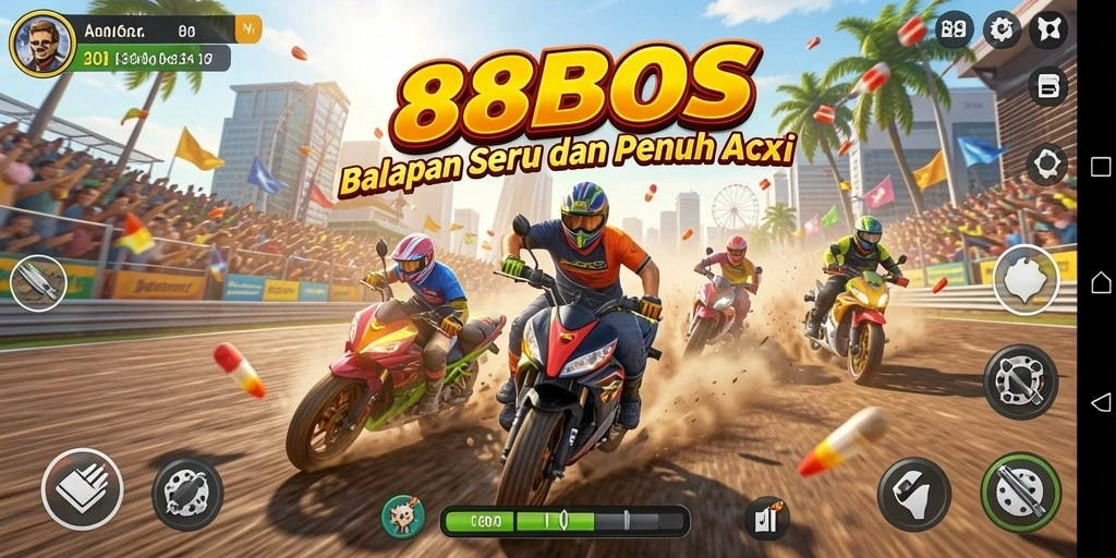 Screenshot gameplay 88BOS menampilkan aksi balapan mendebarkan.