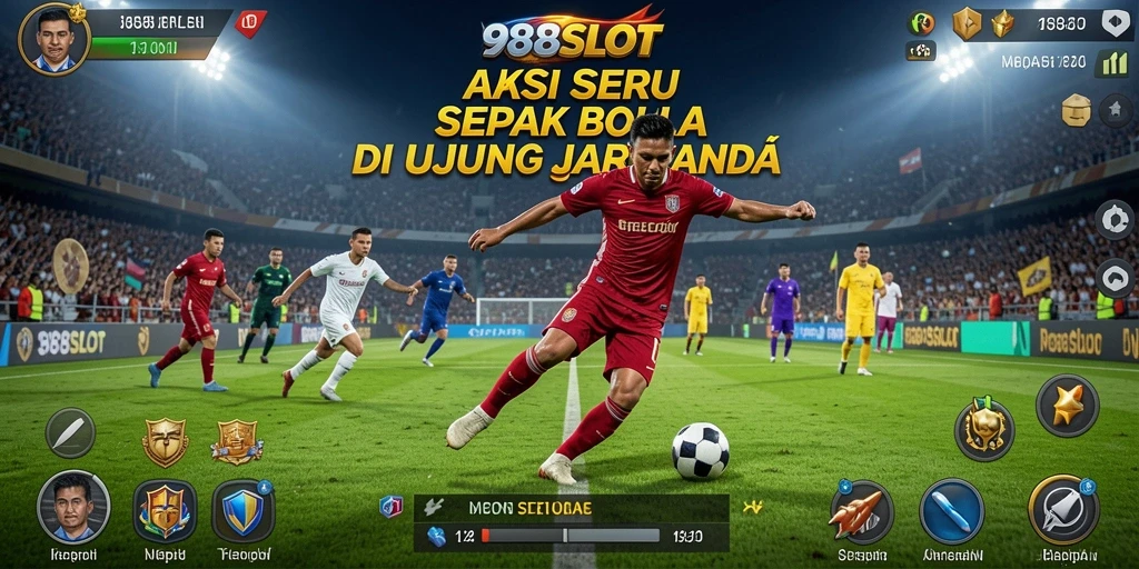 Screenshot utama 988SLOT menampilkan aksi seru pertandingan sepak bola.