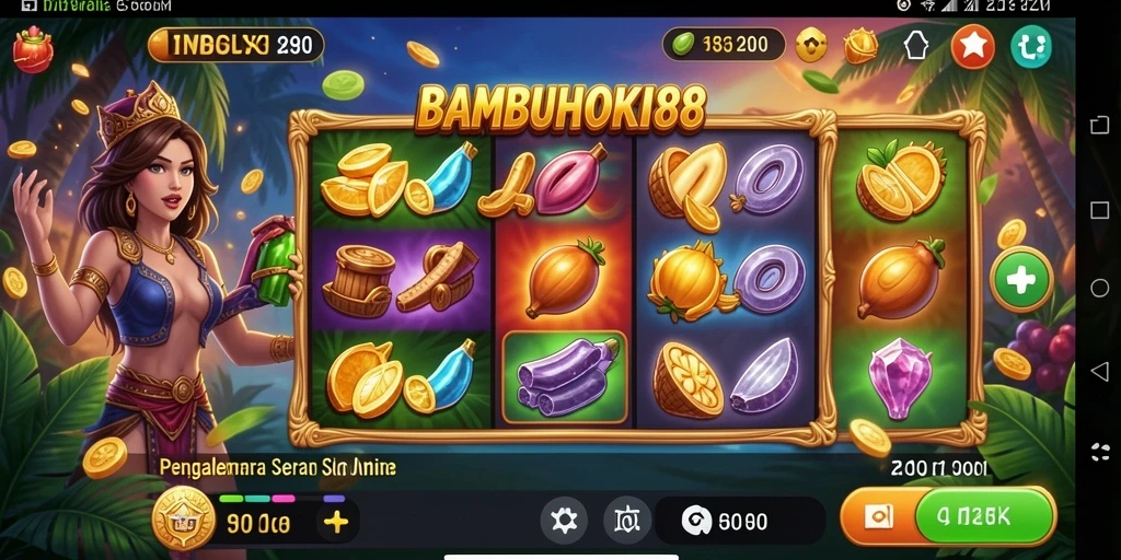 Screenshot gameplay BAMBUHOKI88 yang menampilkan putaran slot yang menarik.