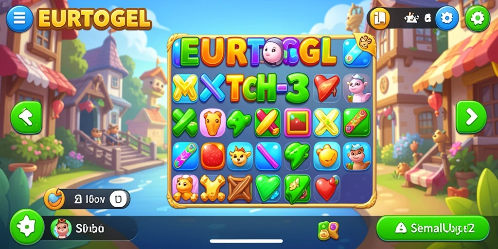 Tampilan gameplay seru di EUROTOGEL dengan elemen Match-3.