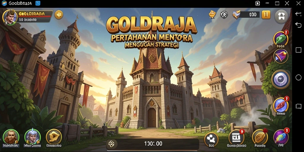 Tangkapan layar gameplay <strong>GOLDRAJA</strong> menampilkan pertahanan menara yang strategis dan menantang.