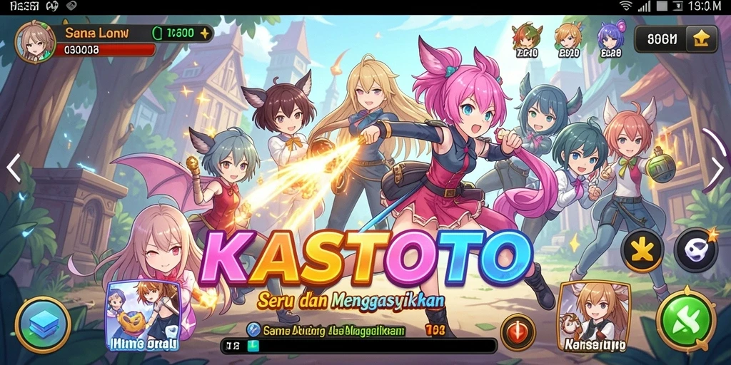Tampilan gameplay KASTOTO yang penuh warna dan menarik.