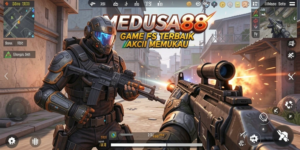 Screenshot gameplay <strong>MEDUSA88</strong> yang menampilkan aksi menegangkan di medan perang.