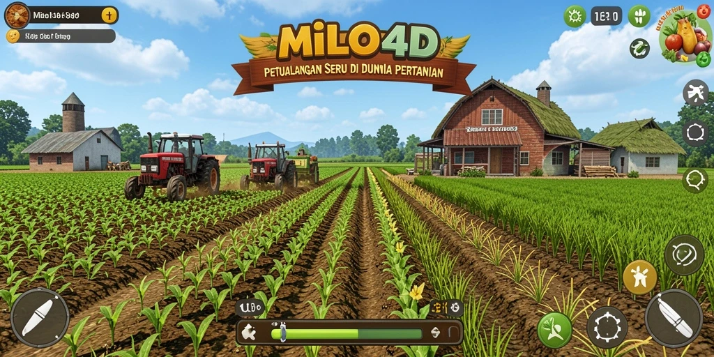 Tangkapan layar utama gameplay <strong>MILO4D</strong> yang menunjukkan aktivitas bercocok tanam.