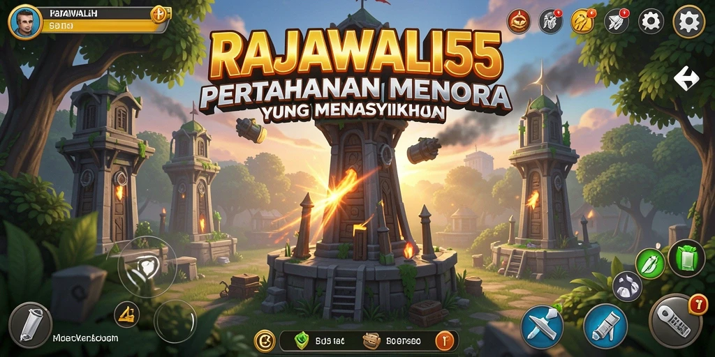 Gameplay mendebarkan dalam RAJAWALI55 menampilkan serangan menara yang dinamis.
