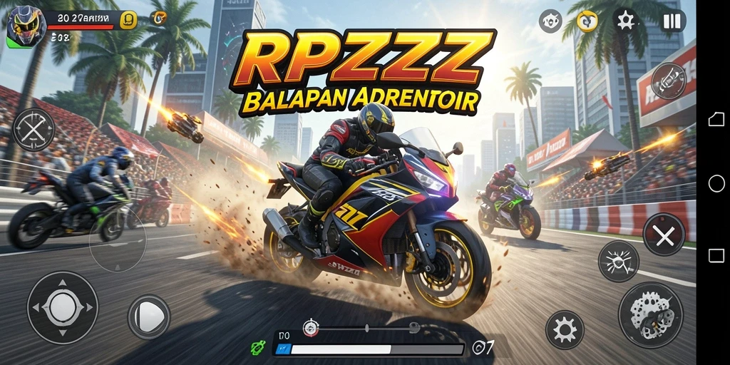 Screenshot menunjukkan aksi balapan motor yang mendebarkan di RPZZZ.