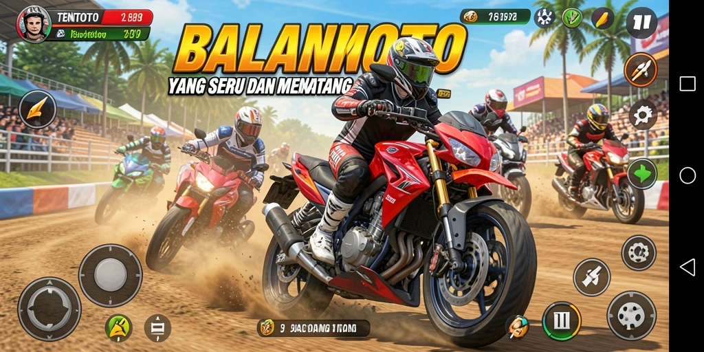 Gameplay menegangkan di TENTOTO saat balapan motor.
